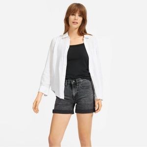 Everlane 'The Denim Short' Mid Wash Black Raw Roll Hem High Waist Distressed 27